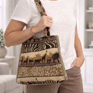 Jade Tapestry Shoulder Tote Bag Safari Animal Print Africa Wildlife Zebra Giraff
